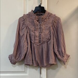 Olivaceous Dusty Pink Ruffle Blouse